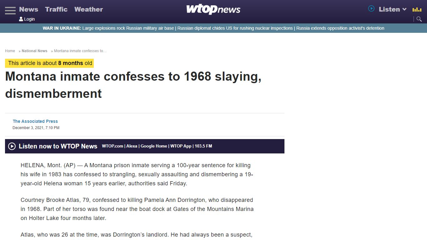 Montana inmate confesses to 1968 slaying, dismemberment ...